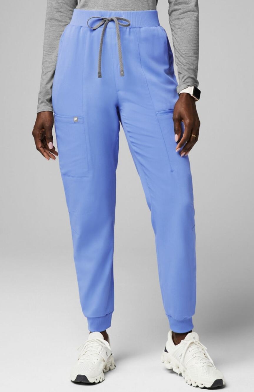 Fabletics Women's M Ceil Blue High-Rise On-Call 6-Pocket Scrub Joggers HR13-34